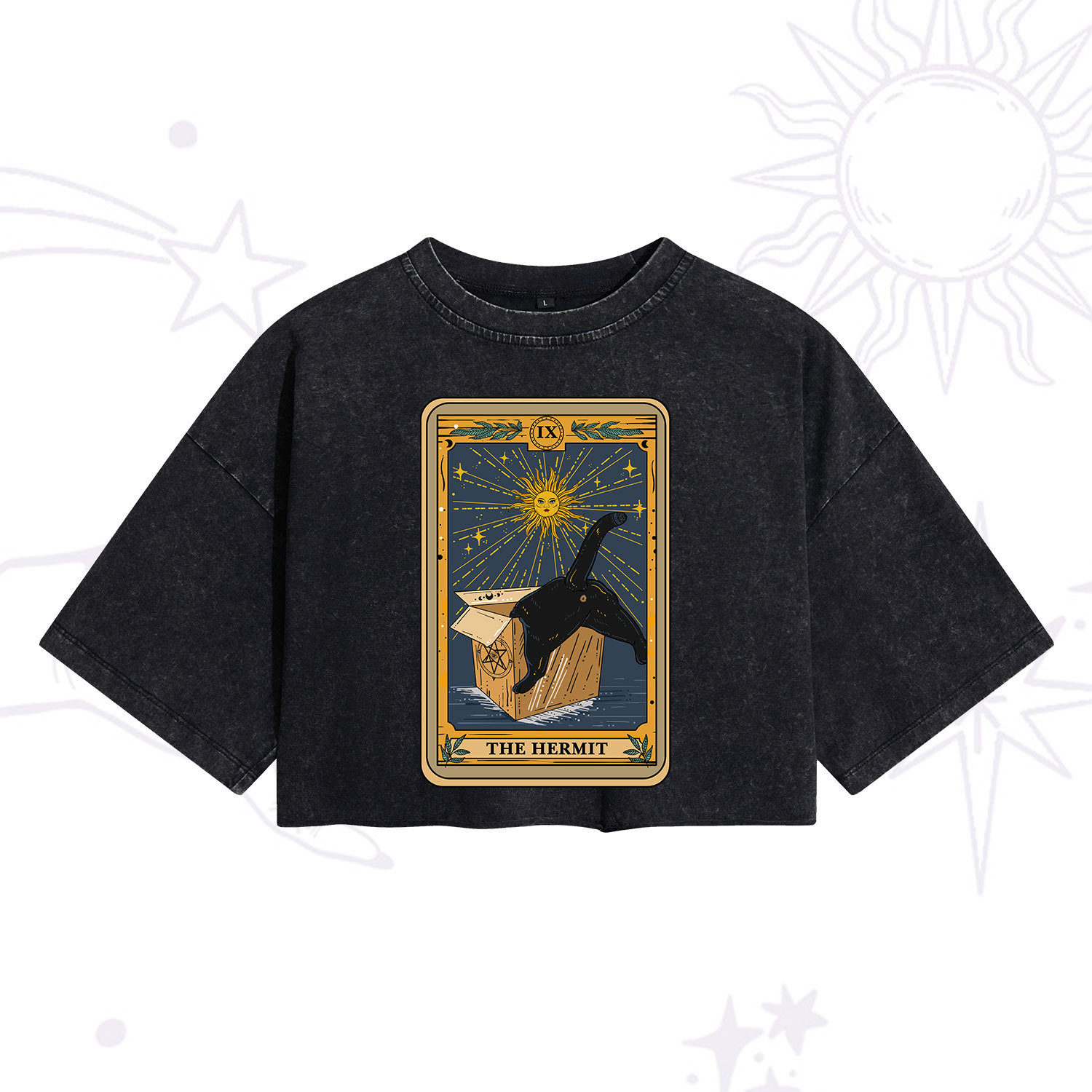 Purplehecate The Cardboard Hermit Cat Tarot Washed Cropped T-Shirt