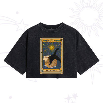 Purplehecate The Cardboard Hermit Cat Tarot Washed Cropped T-Shirt