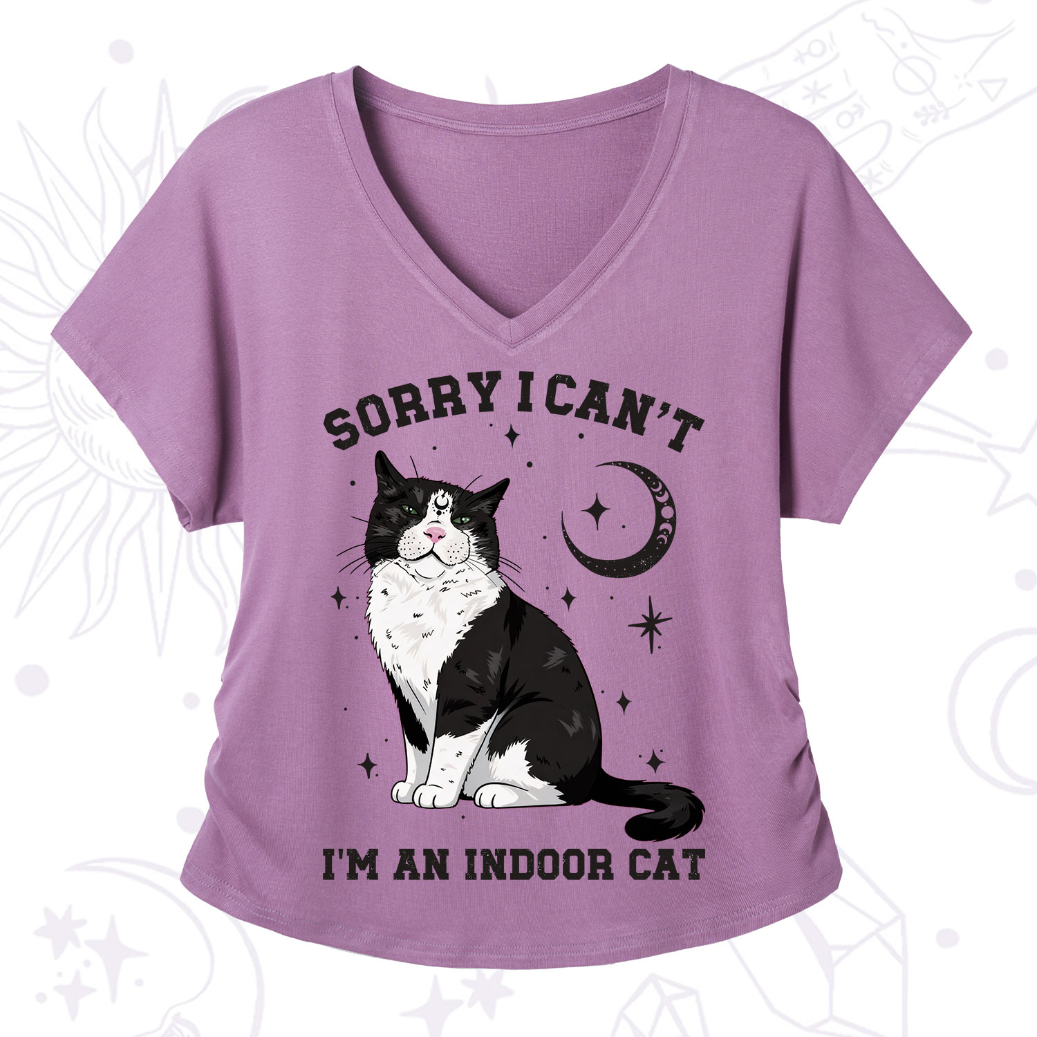 Purplehecate Sorry I Can't Go I'm an Indoor Cat V-Neck T-Shirt