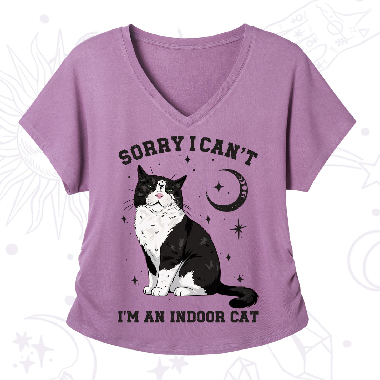 Purplehecate Sorry I Can't Go I'm an Indoor Cat V-Neck T-Shirt