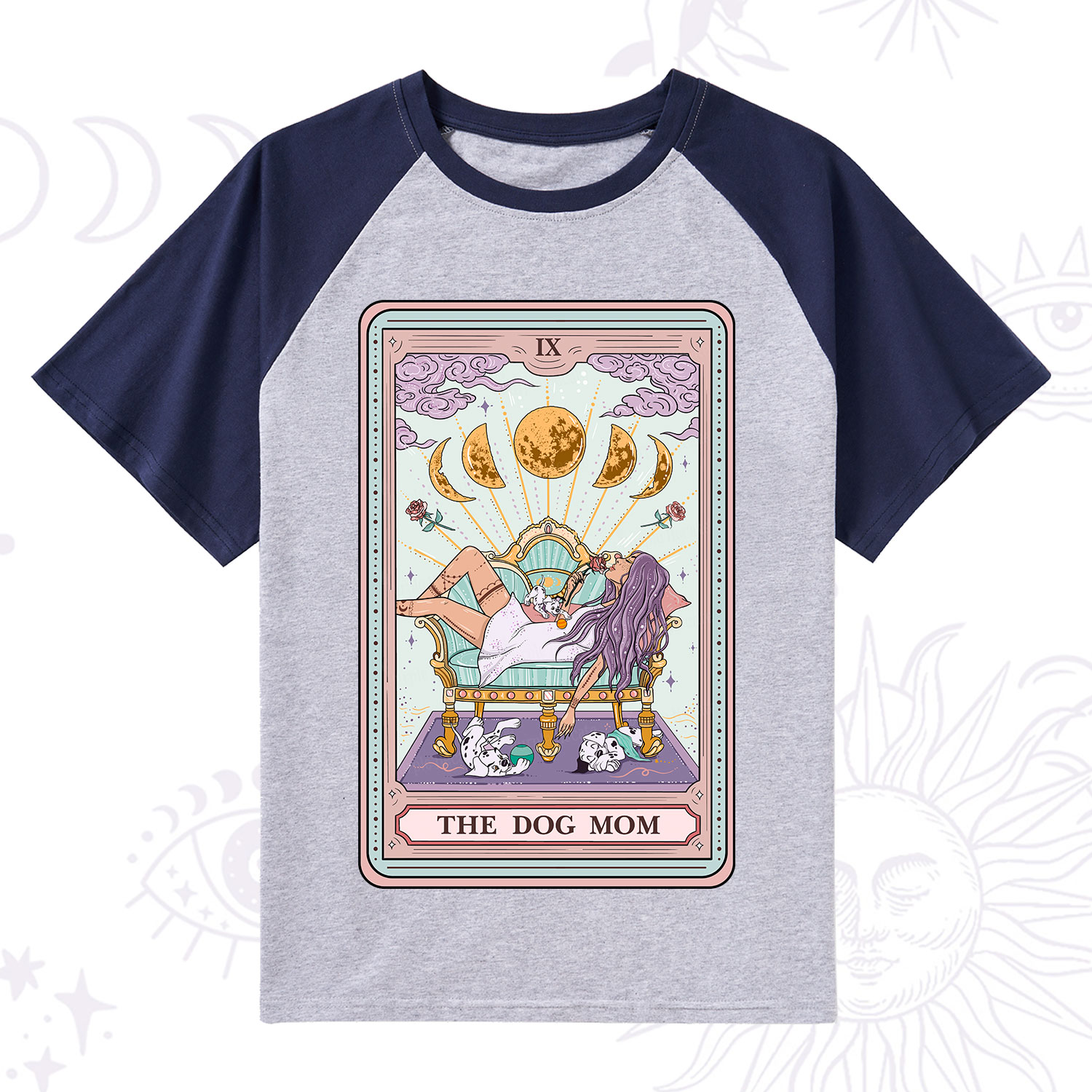 Purplehecate The Dog Mom Tarot Raglan Short Sleeve T‑Shirt