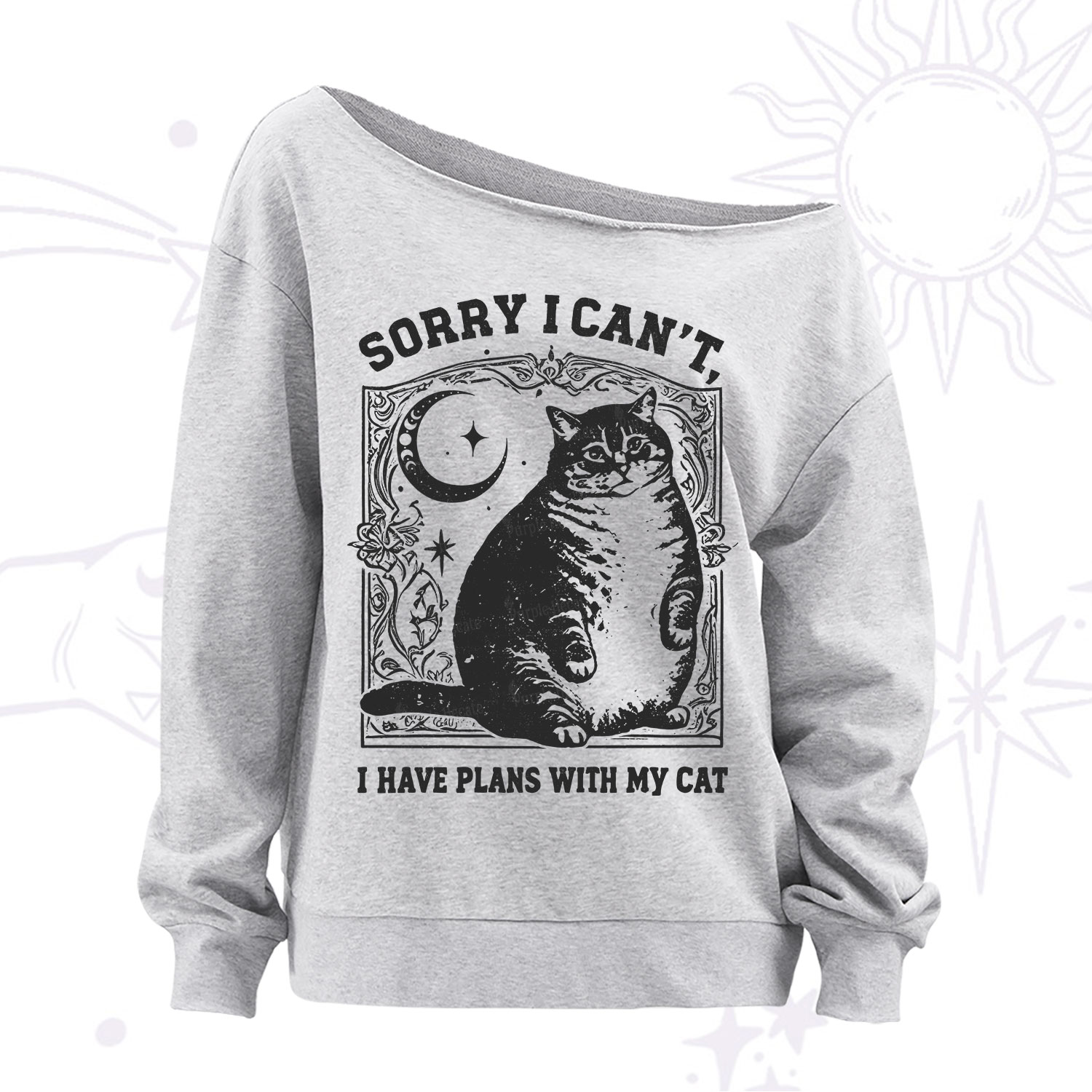 Purplehecate Sorry I Can't I Have Plans With My Cat Off The Shoulder Sweatshirt