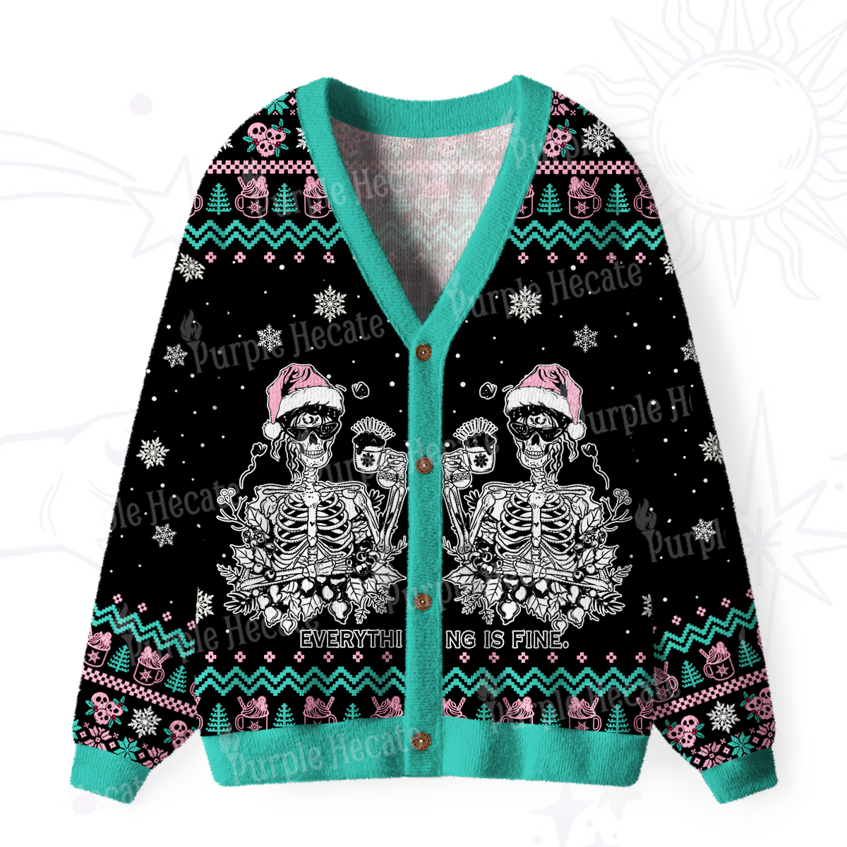 Purplehecate Everything Is Fine Christmas Ugly Cardigan Sweaters