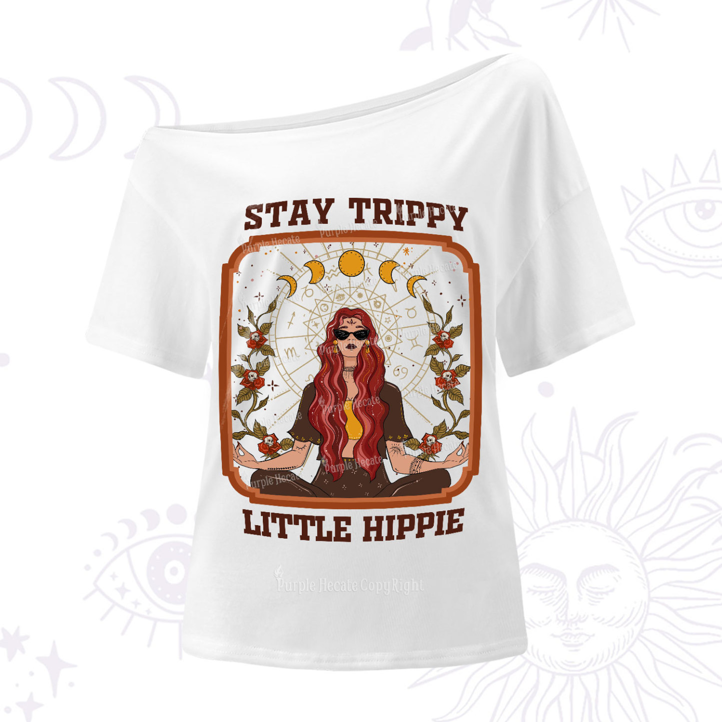 Purplehecate Stay Trippy Little Witchy Hippie-Shoulder T-Shirt