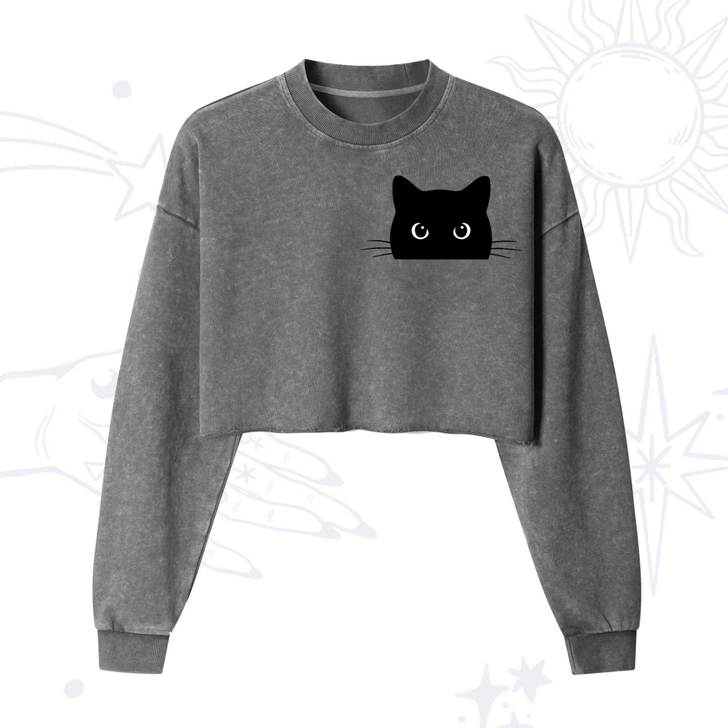 Purplehecate Black Cat Cropped Washed Sweatshirt