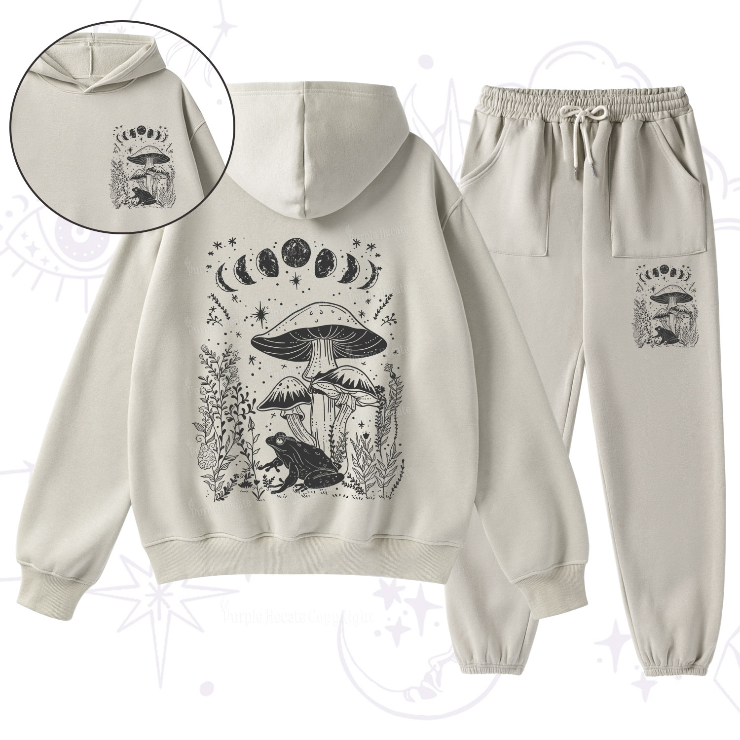 Purplehecate Celestial Frog Mushrooms Fleece Hoodie Suit