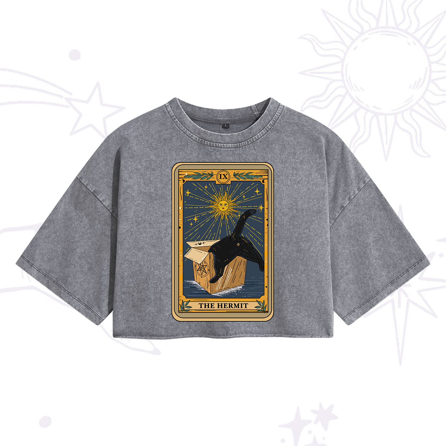Purplehecate The Cardboard Hermit Cat Tarot Washed Cropped T-Shirt
