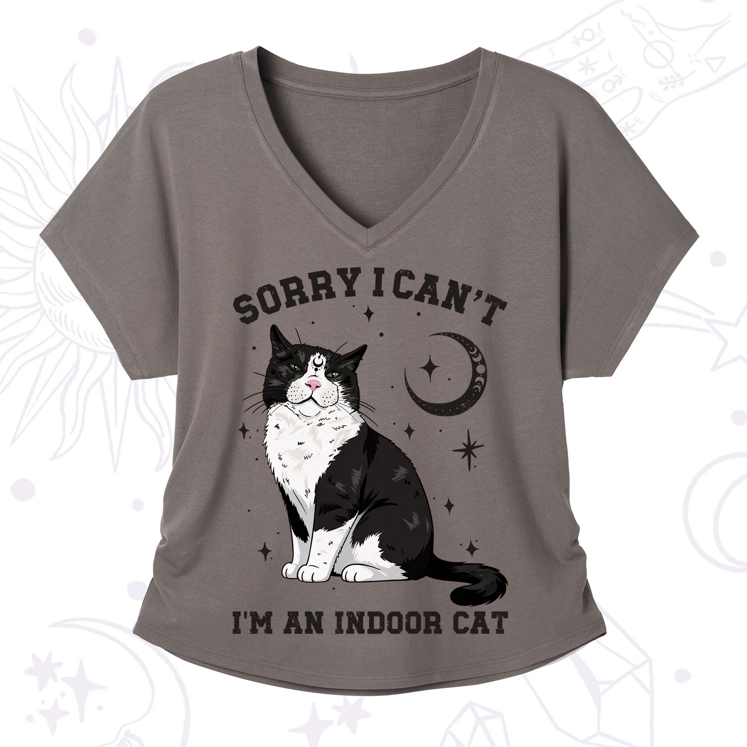Purplehecate Sorry I Can't Go I'm an Indoor Cat V-Neck T-Shirt