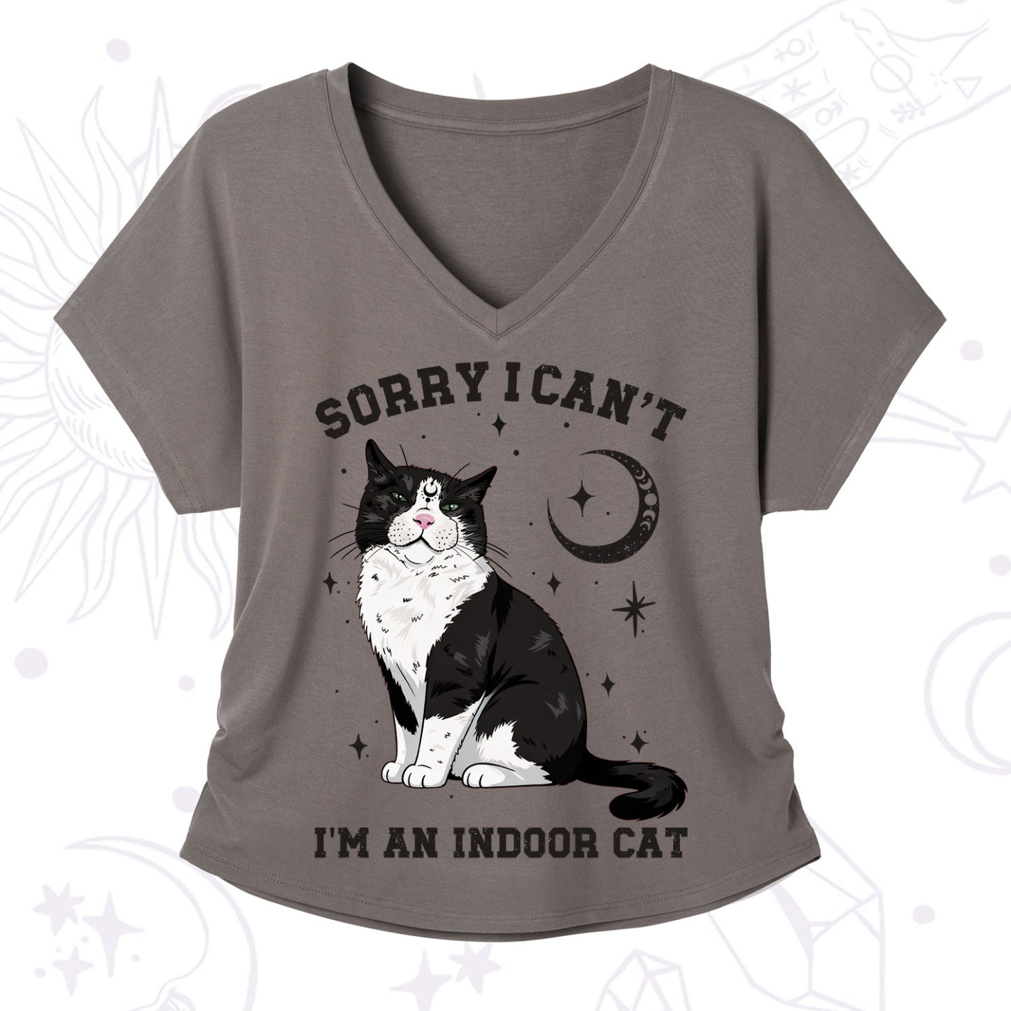 Purplehecate Sorry I Can't Go I'm an Indoor Cat V-Neck T-Shirt
