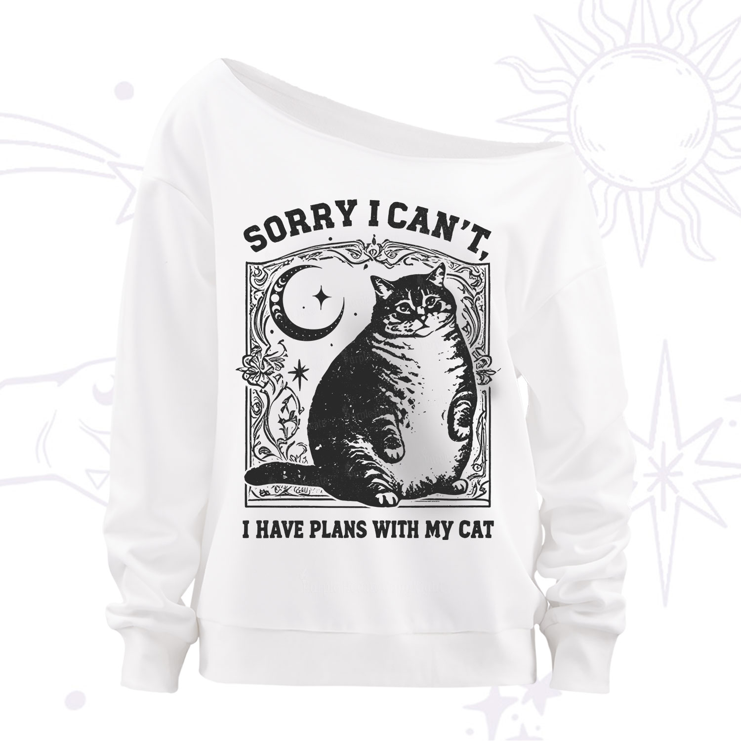 Purplehecate Sorry I Can't I Have Plans With My Cat Off The Shoulder Sweatshirt