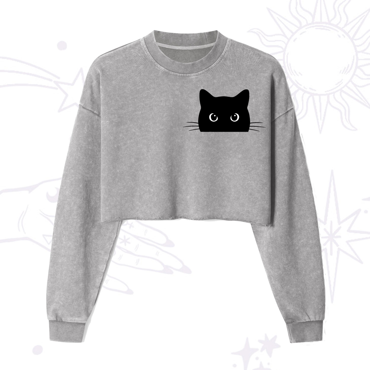 Purplehecate Black Cat Cropped Washed Sweatshirt