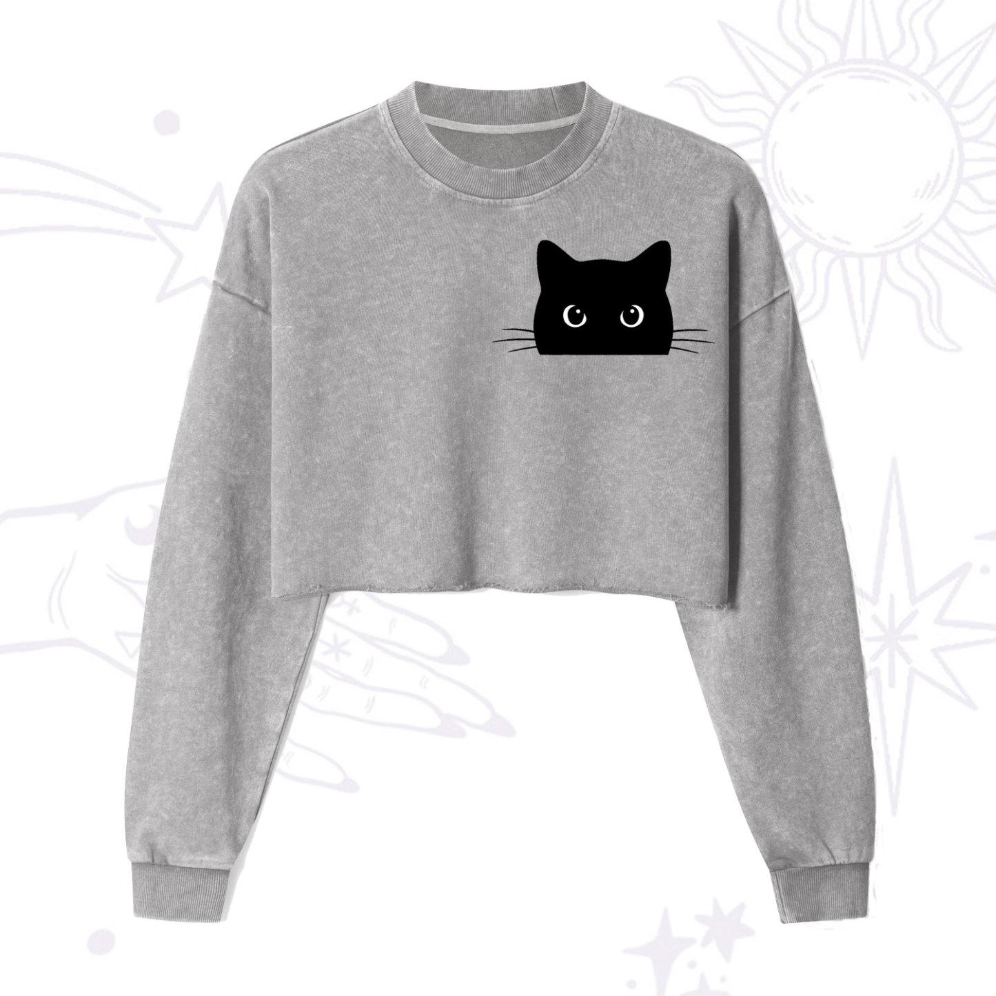 Purplehecate Black Cat Cropped Washed Sweatshirt