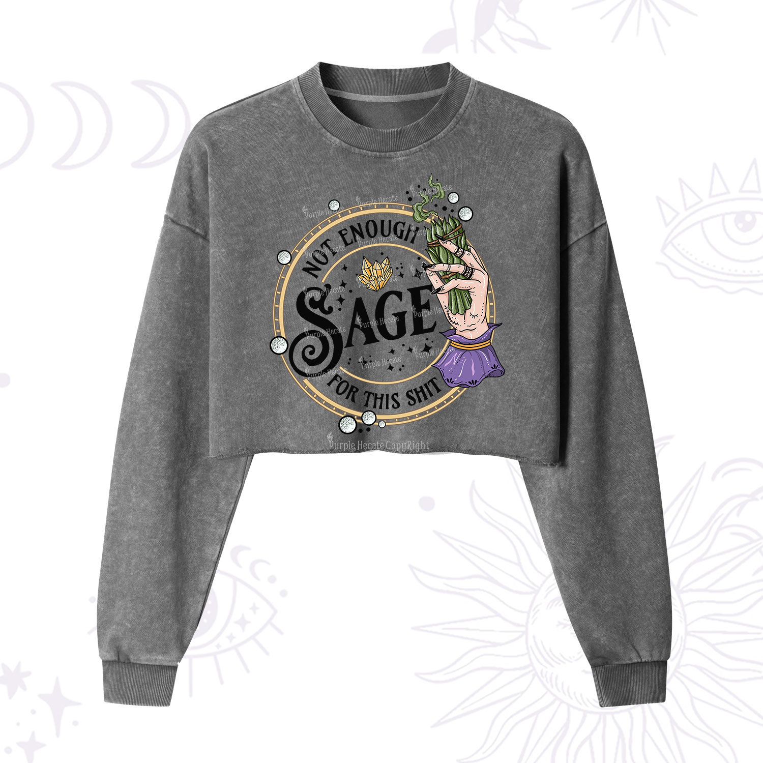 Purplehecate Not Enough Smudge for This Shit Cropped Washed Sweatshirt