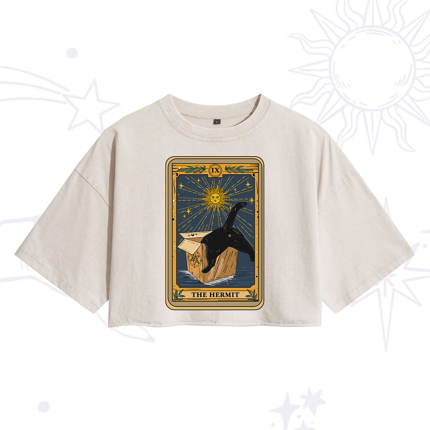 Purplehecate The Cardboard Hermit Cat Tarot Washed Cropped T-Shirt