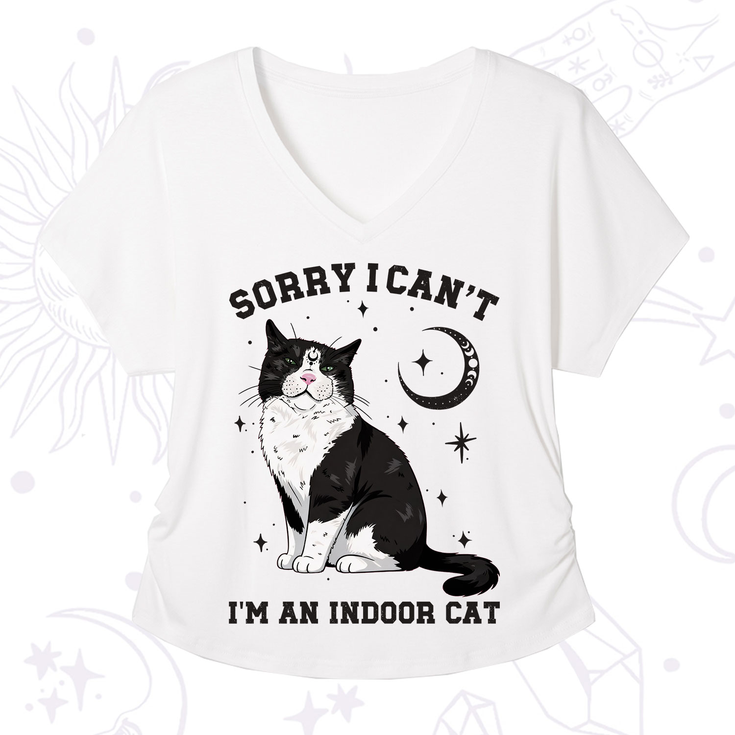 Purplehecate Sorry I Can't Go I'm an Indoor Cat V-Neck T-Shirt