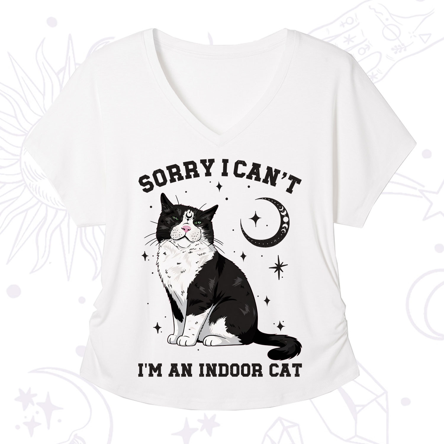 Purplehecate Sorry I Can't Go I'm an Indoor Cat V-Neck T-Shirt