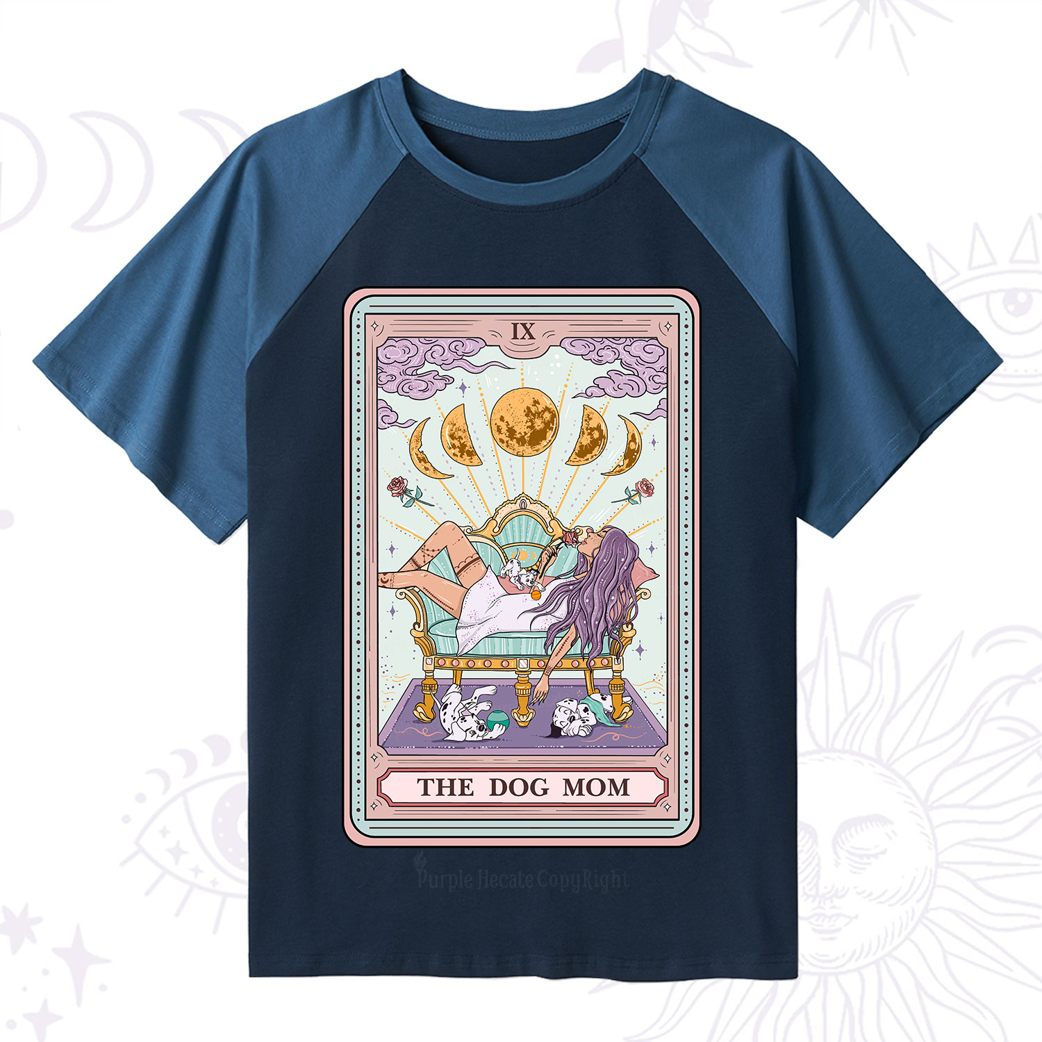 Purplehecate The Dog Mom Tarot Raglan Short Sleeve T‑Shirt