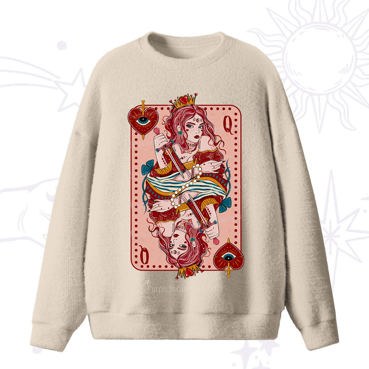 Purplehecate Queen of Hearts Fuzzy Ugly Sweater