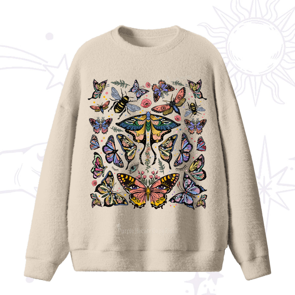 Purplehecate Mystical Butterfly & Moth Fuzzy Ugly Sweater