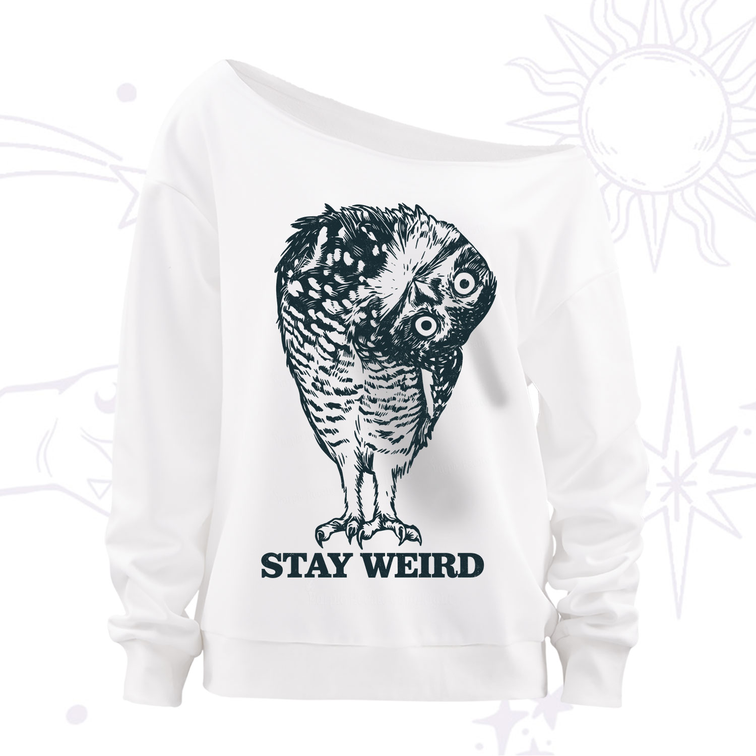 Purplehecate Stay Weird Innocent Owl Off The Shoulder Sweatshirt