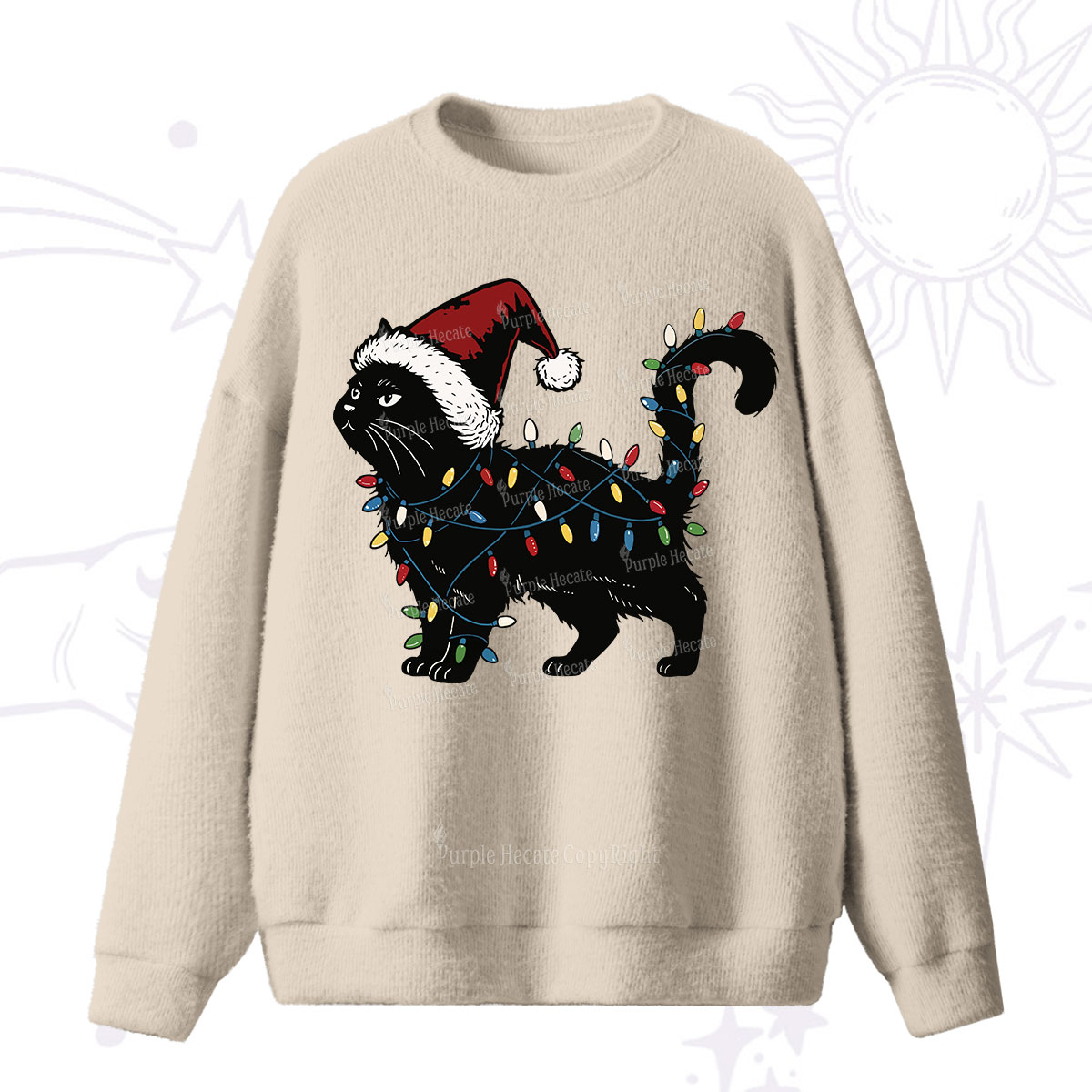 Purplehecate Cute Cat Christmas Fuzzy Sweater