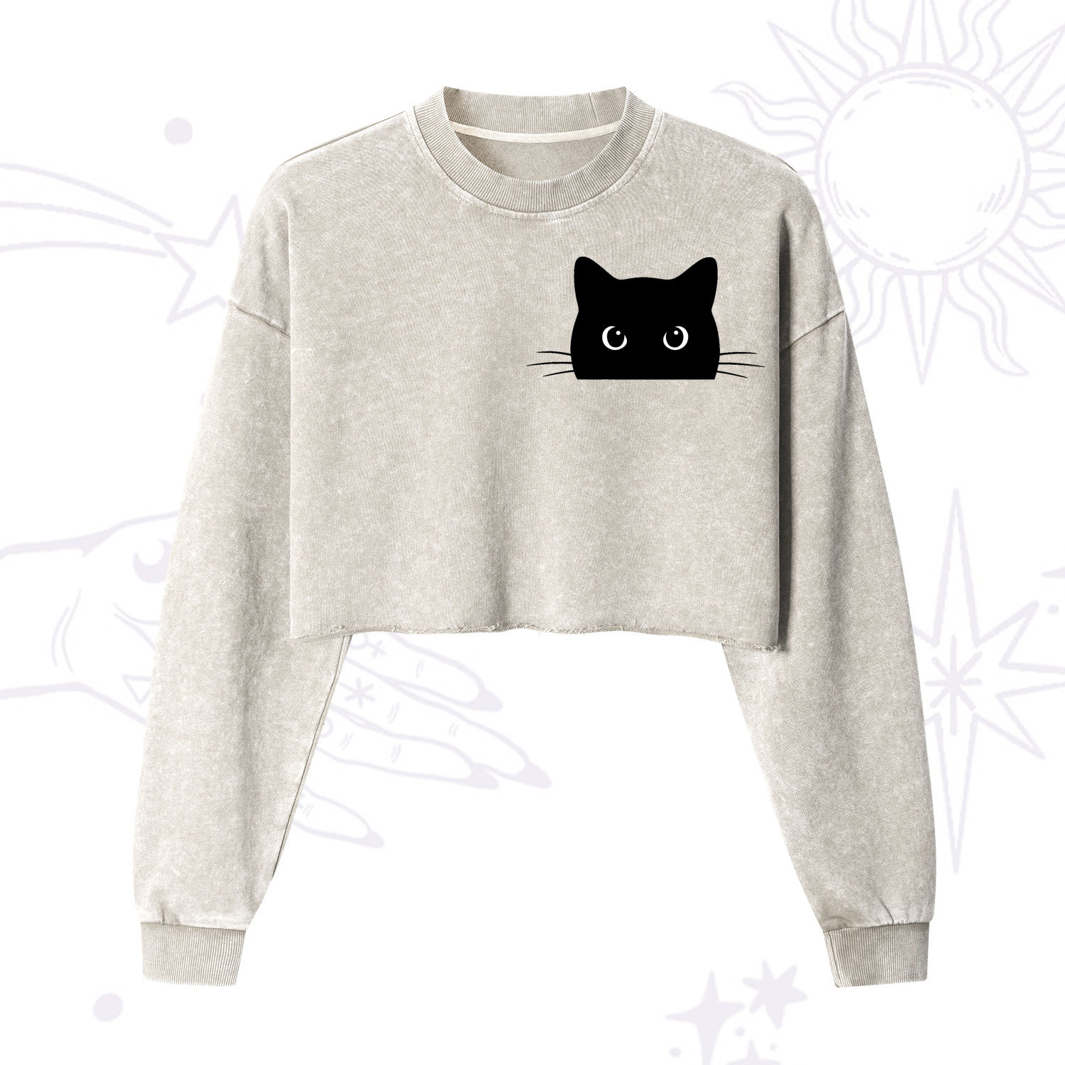 Purplehecate Black Cat Cropped Washed Sweatshirt