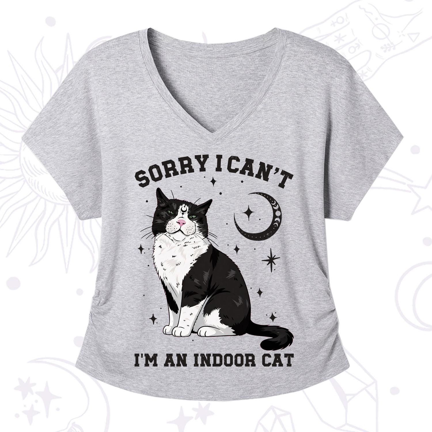 Purplehecate Sorry I Can't Go I'm an Indoor Cat V-Neck T-Shirt