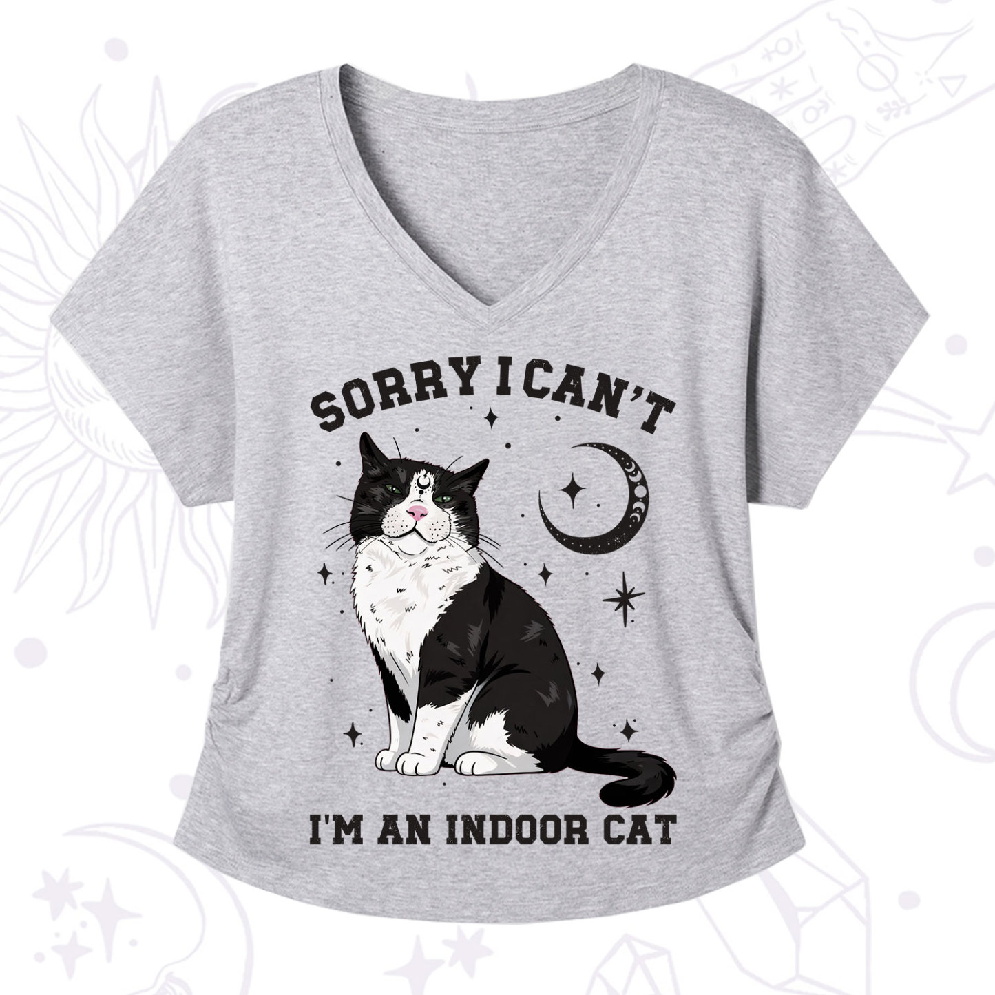 Purplehecate Sorry I Can't Go I'm an Indoor Cat V-Neck T-Shirt