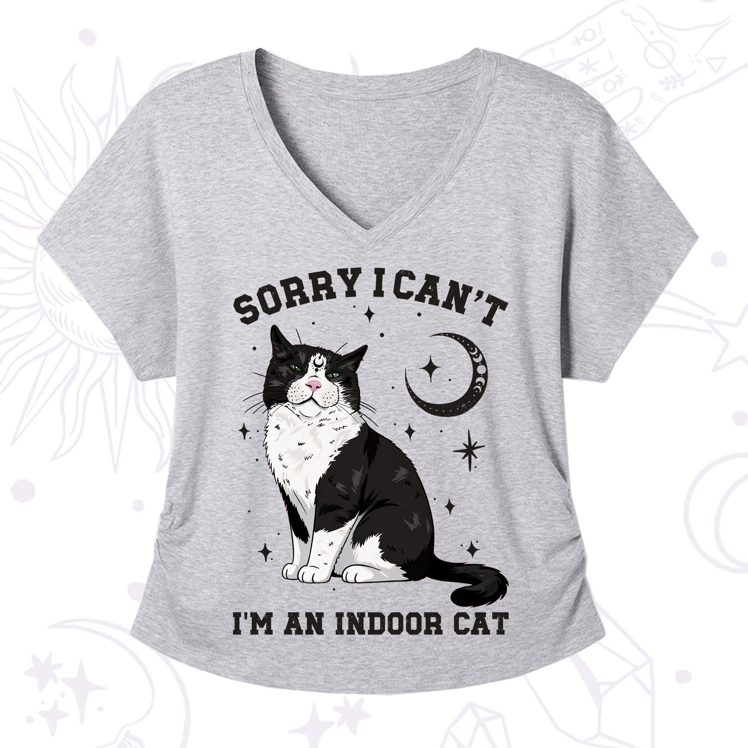 Purplehecate Sorry I Can't Go I'm an Indoor Cat V-Neck T-Shirt