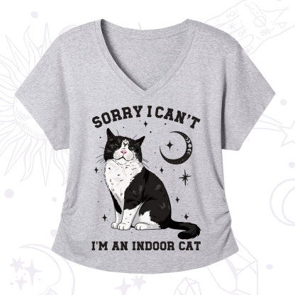 Purplehecate Sorry I Can't Go I'm an Indoor Cat V-Neck T-Shirt