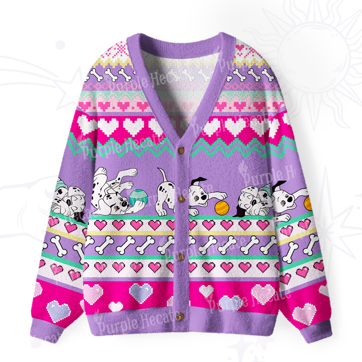 Purplehecate Dalmatian Playtime Ugly Cardigan Sweaters