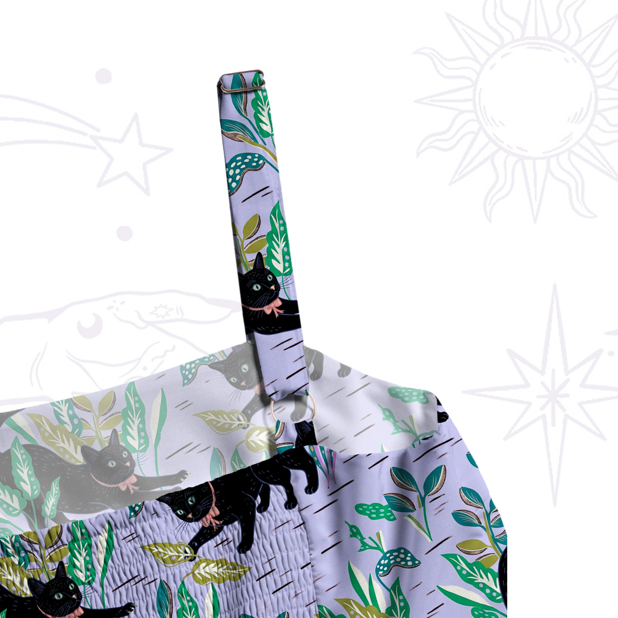 Purplehecate Enchanted Forest Black Cat Wide Straps Maxi Dress