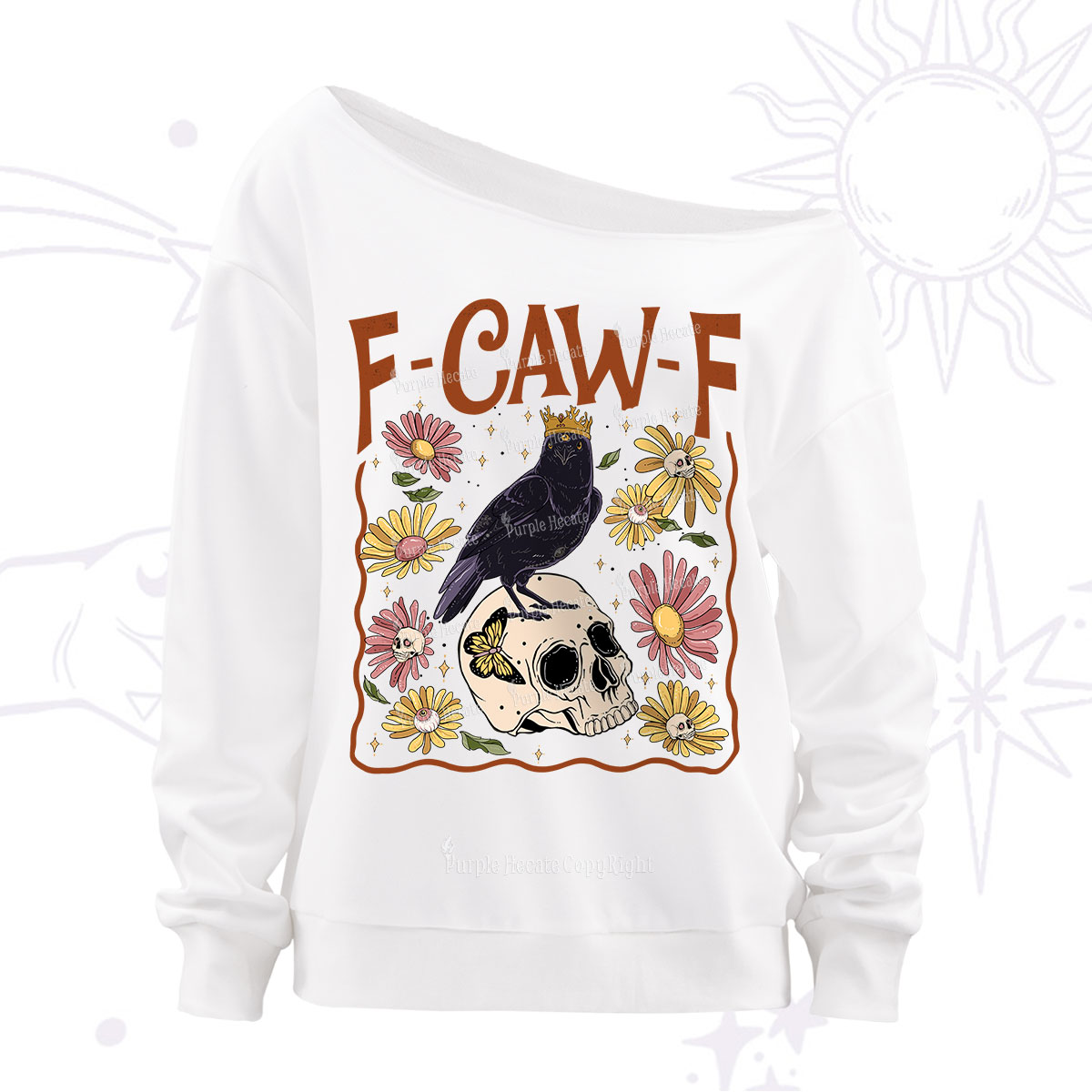 Purplehecate Funny F-Caw-F Crow Off The Shoulder Sweatshirt