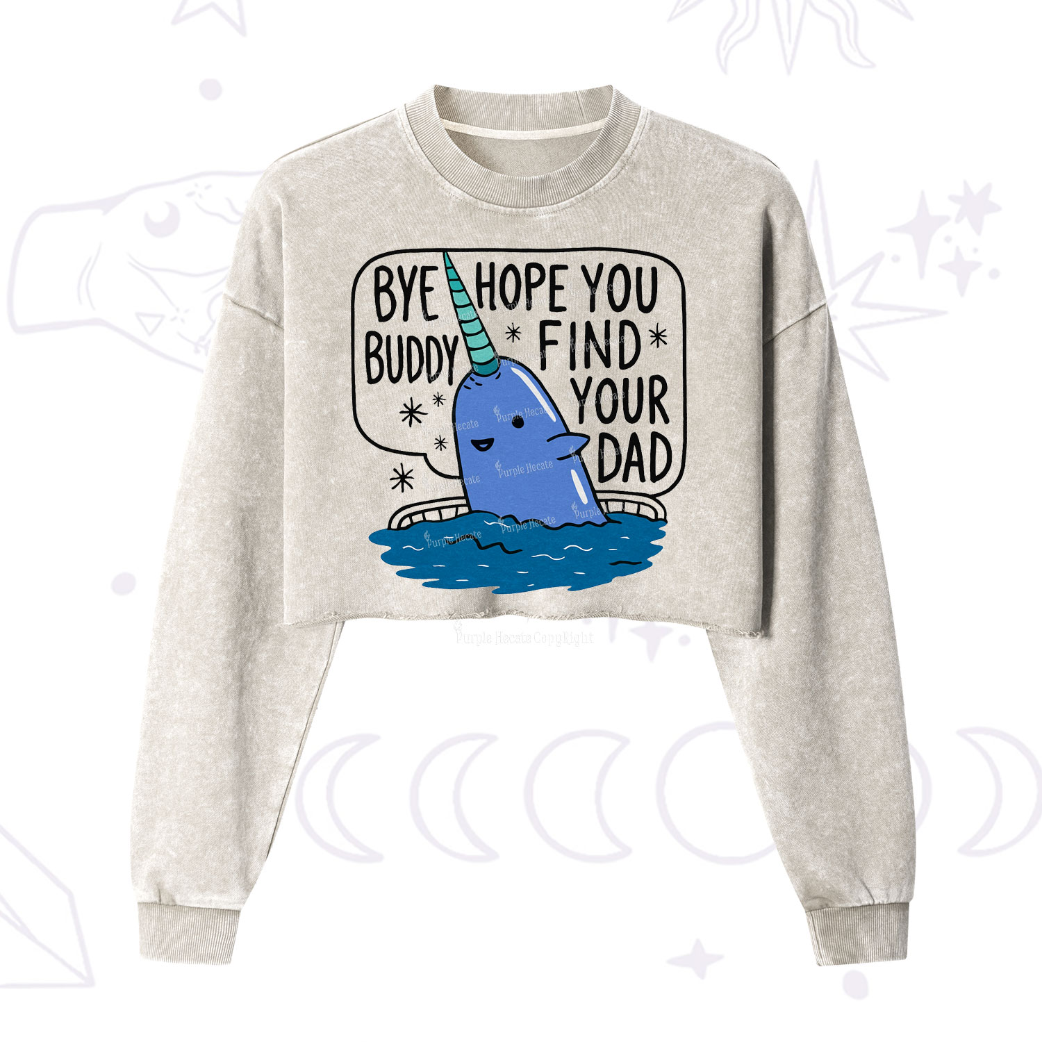 Purplehecate Good Luck Buddy Whale Christmas Cropped Washed Sweatshirt