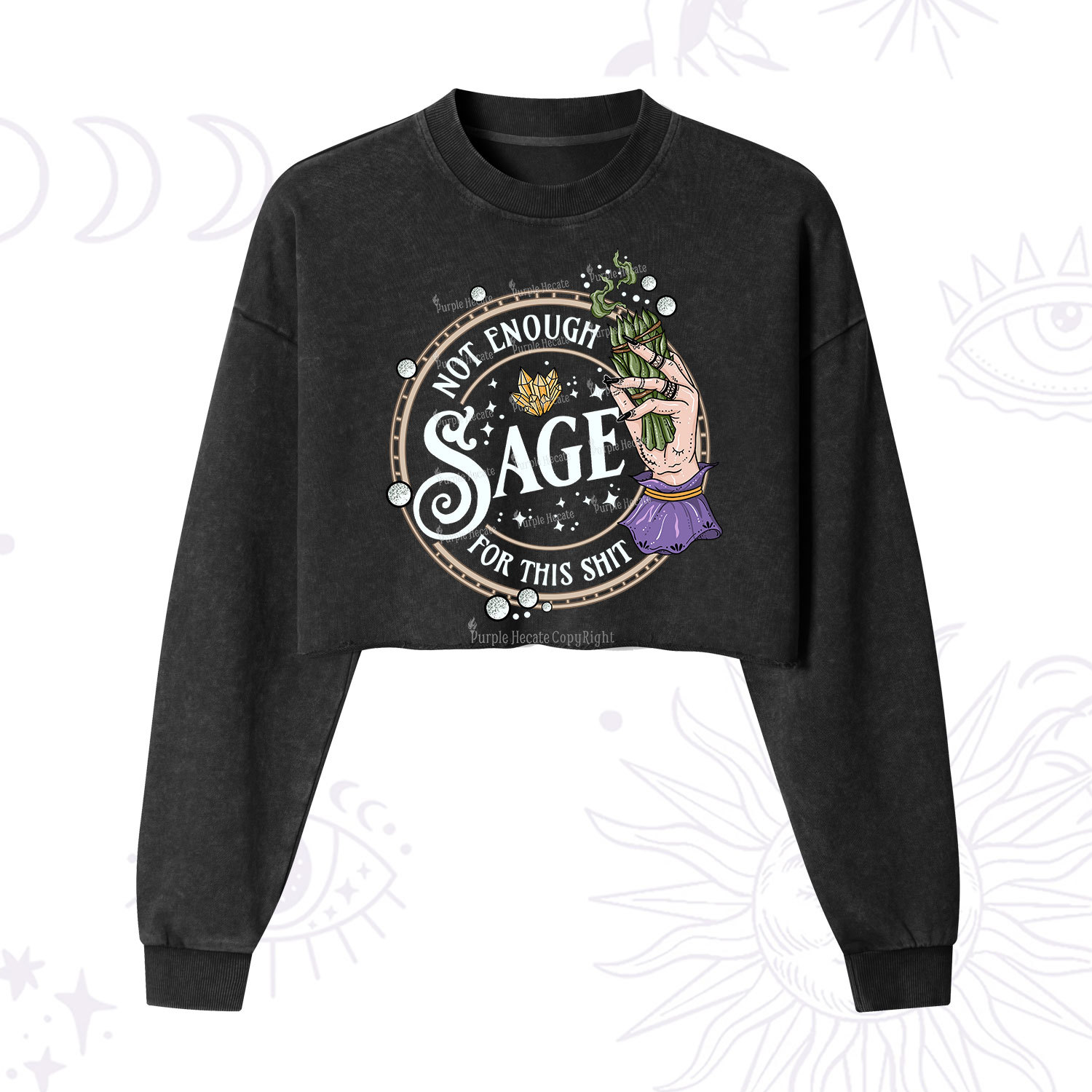 Purplehecate Not Enough Smudge for This Shit Cropped Washed Sweatshirt