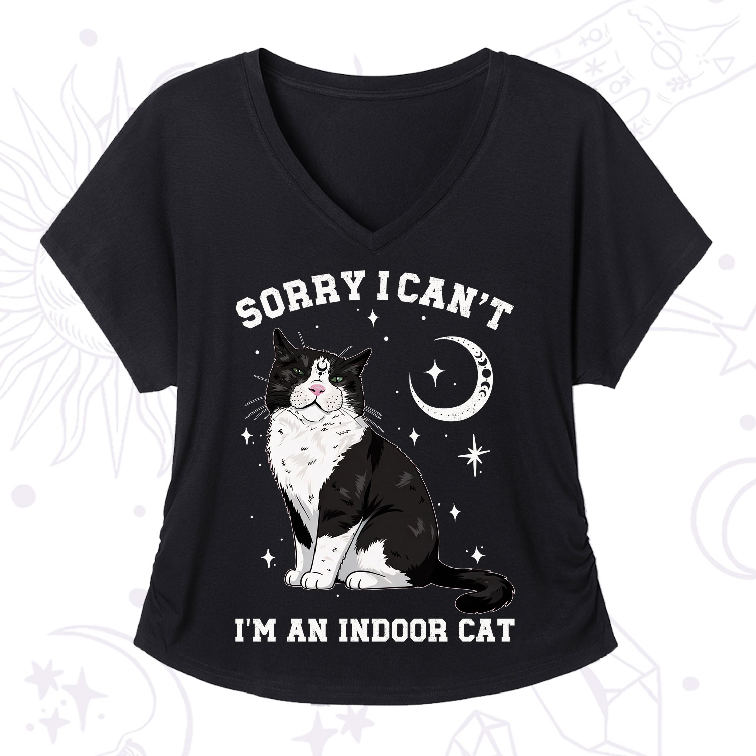 Purplehecate Sorry I Can't Go I'm an Indoor Cat V-Neck T-Shirt