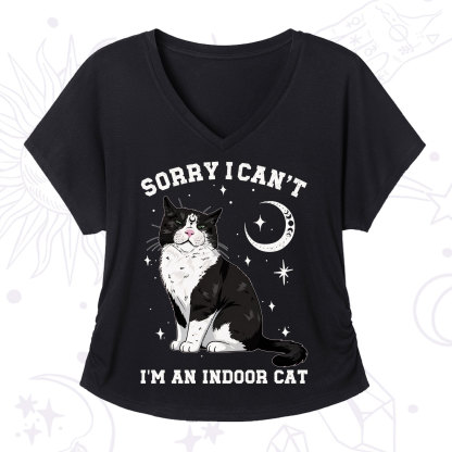 Purplehecate Sorry I Can't Go I'm an Indoor Cat V-Neck T-Shirt