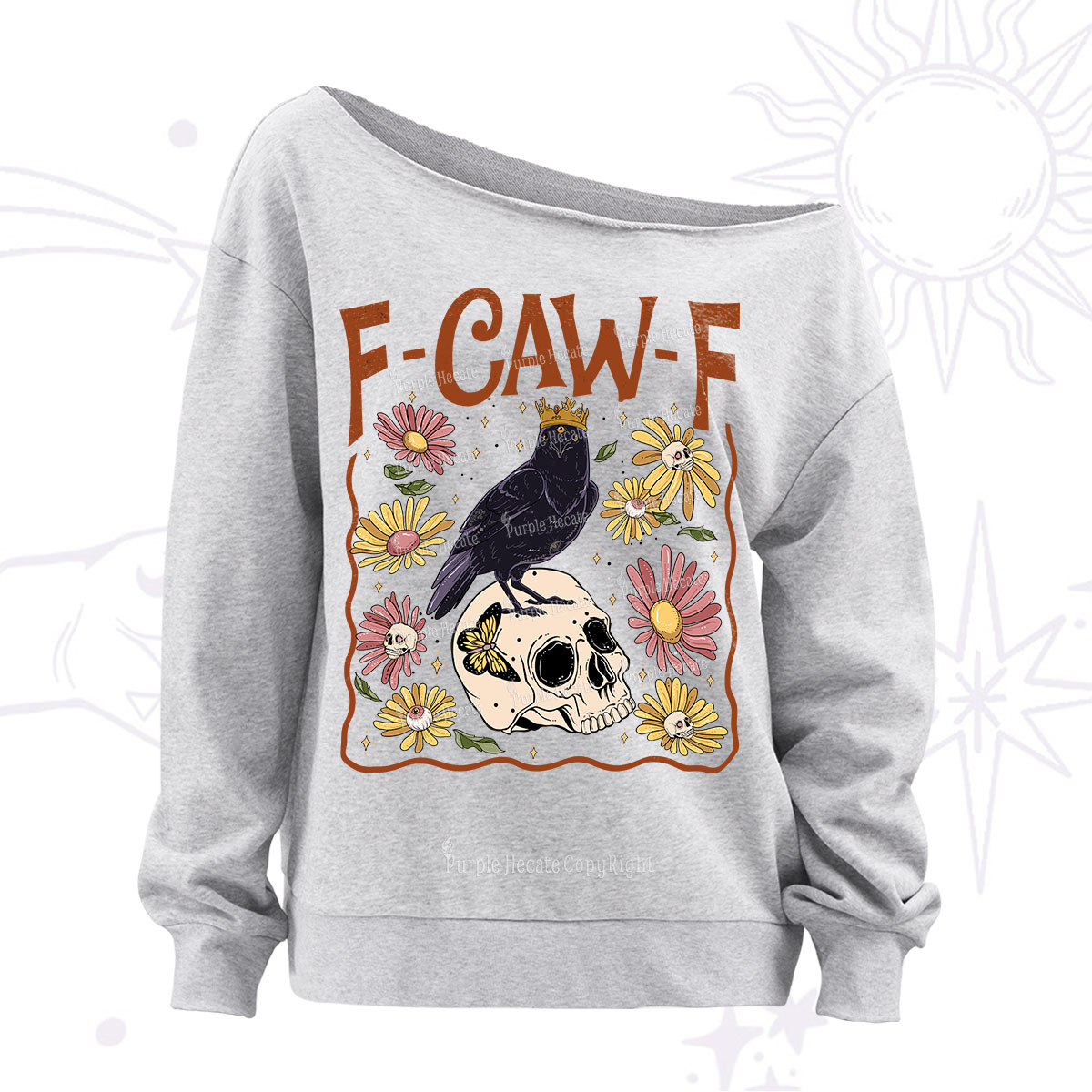 Purplehecate Funny F-Caw-F Crow Off The Shoulder Sweatshirt