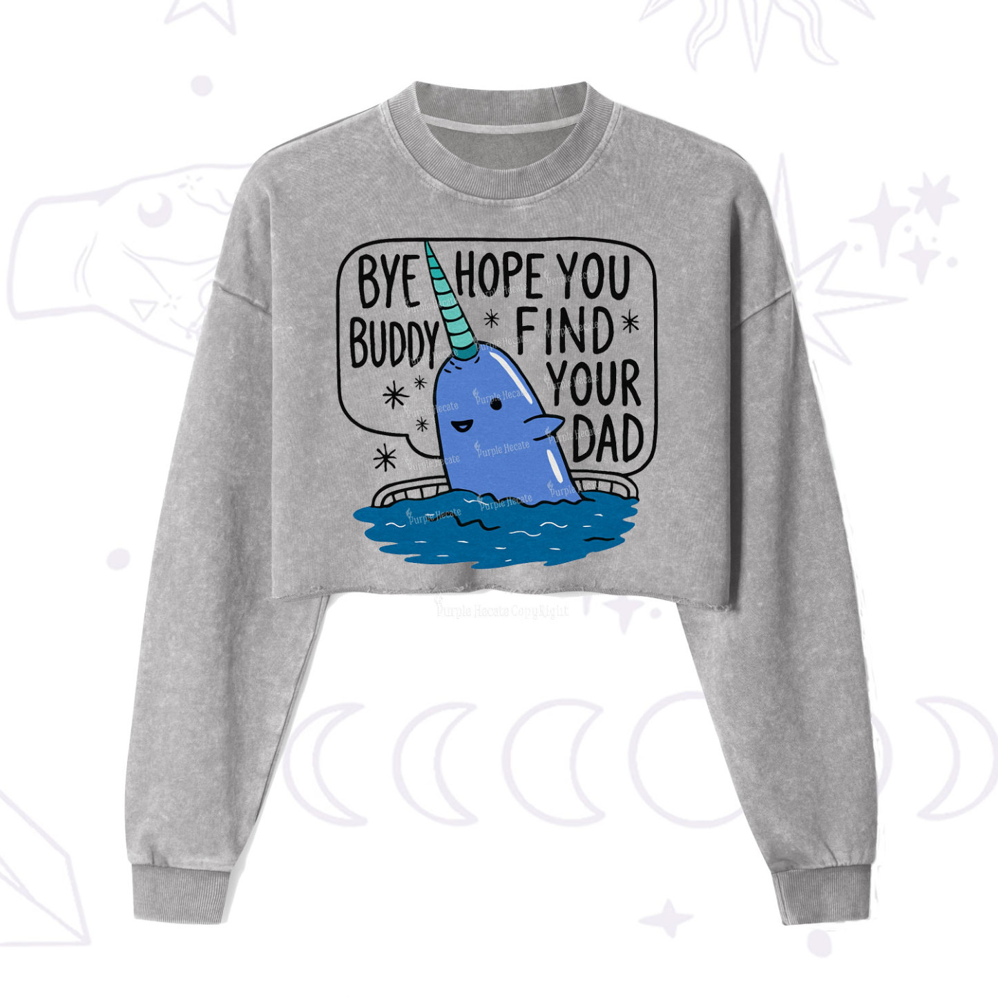 Purplehecate Good Luck Buddy Whale Christmas Cropped Washed Sweatshirt