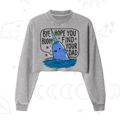 Purplehecate Good Luck Buddy Whale Christmas Cropped Washed Sweatshirt