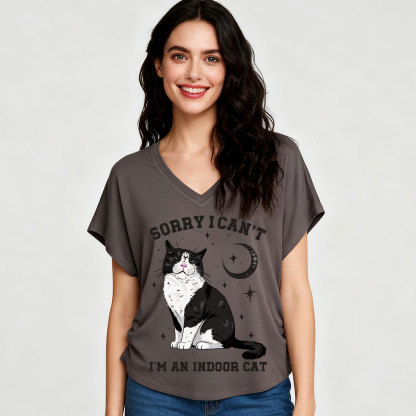 Purplehecate Sorry I Can't Go I'm an Indoor Cat V-Neck T-Shirt