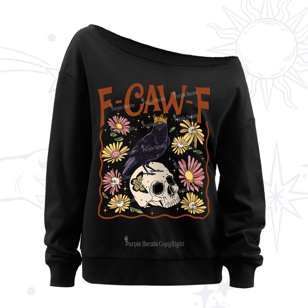 Purplehecate Funny F-Caw-F Crow Off The Shoulder Sweatshirt