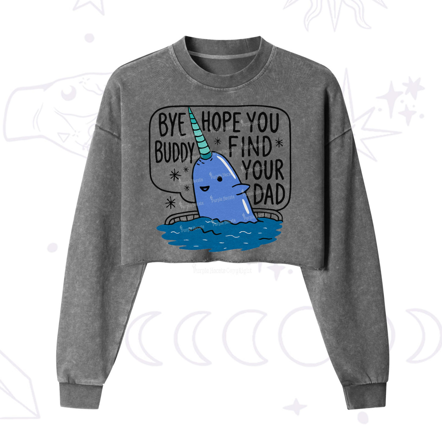Purplehecate Good Luck Buddy Whale Christmas Cropped Washed Sweatshirt