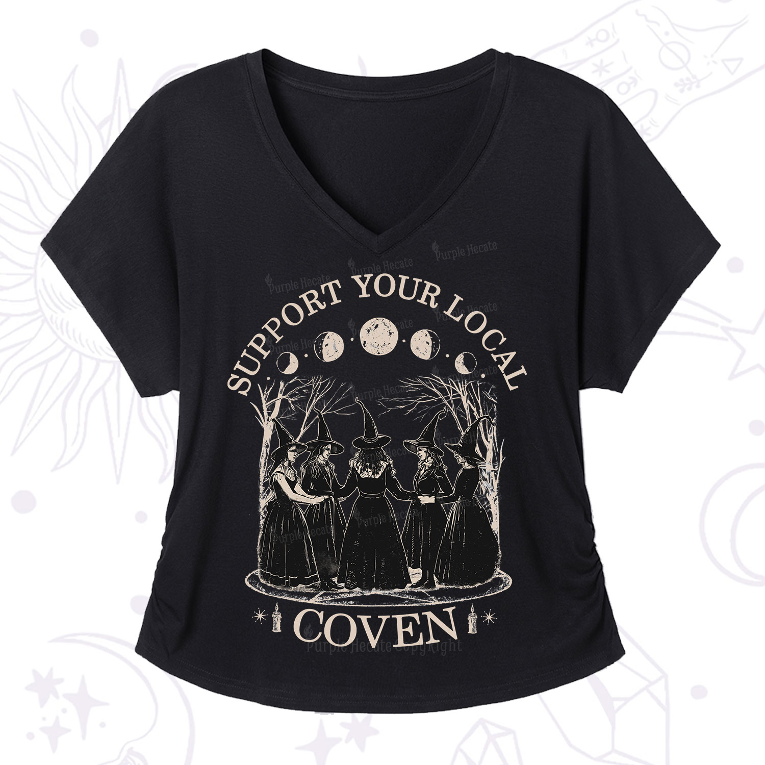 Purplehecate Support Your Local Coven V-Neck T-Shirt