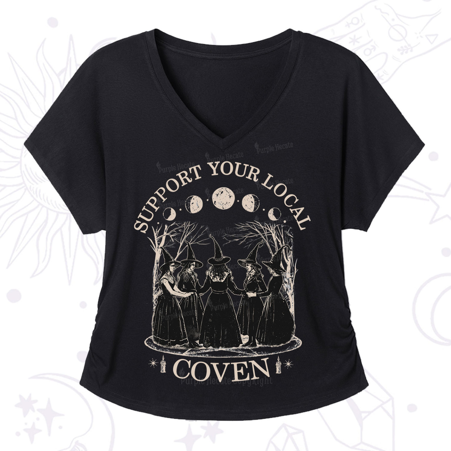 Purplehecate Support Your Local Coven V-Neck T-Shirt