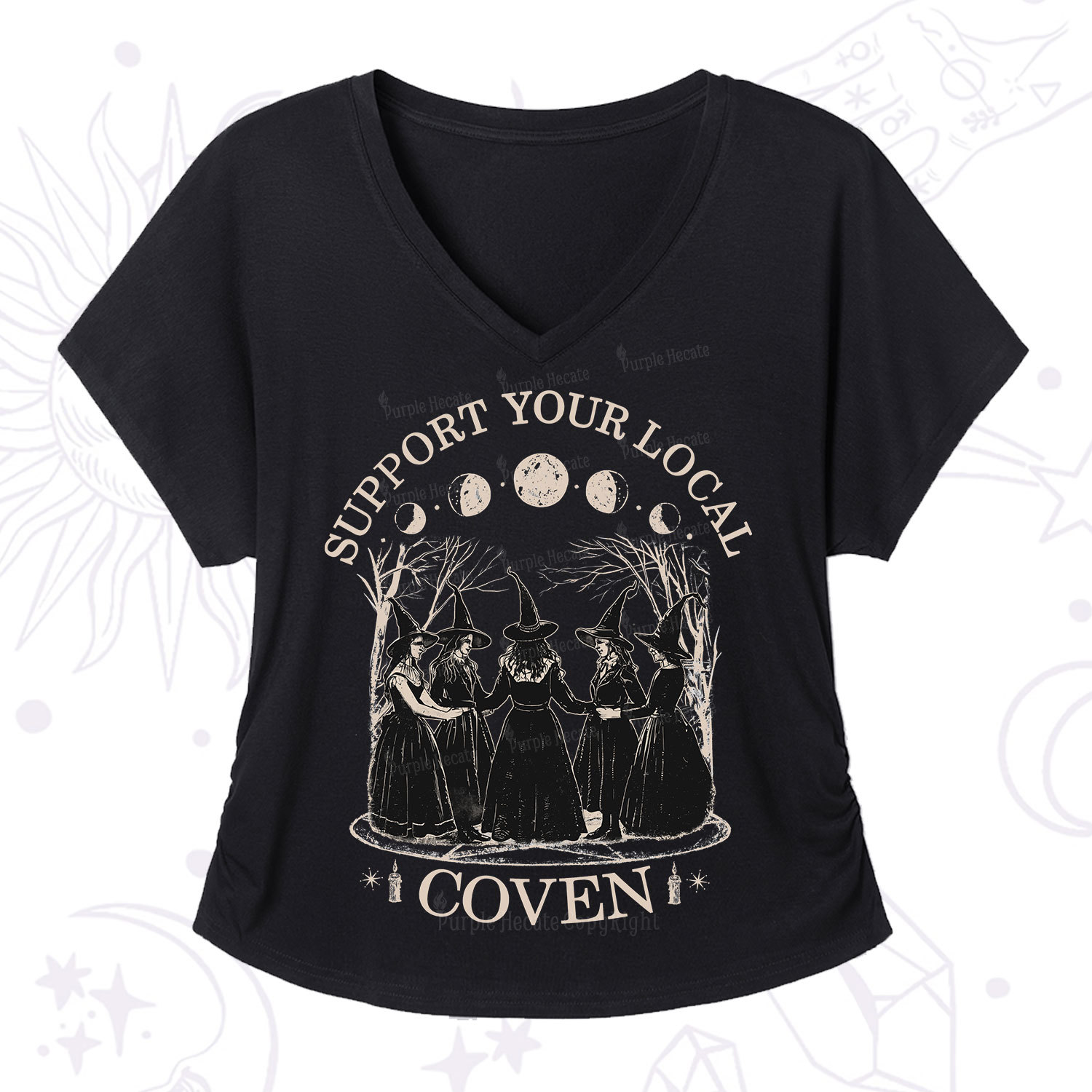 Purplehecate Support Your Local Coven V-Neck T-Shirt
