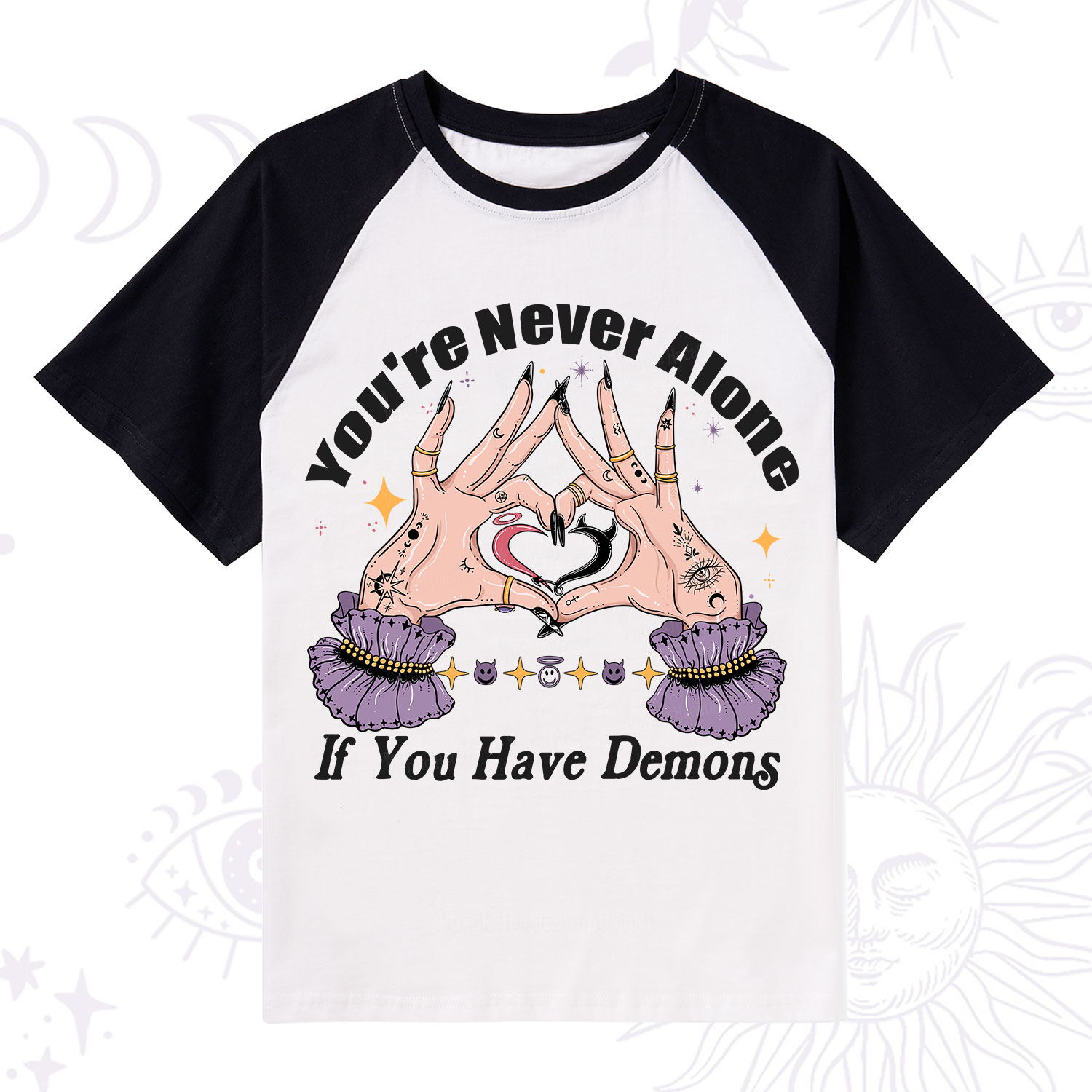 Purplehecate You're Never Alone If You Have Demons Raglan Short Sleeve T‑Shirt