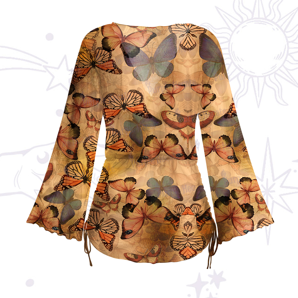 Purplehecate Monarch Butterfly Print Mesh Cover Up Dress