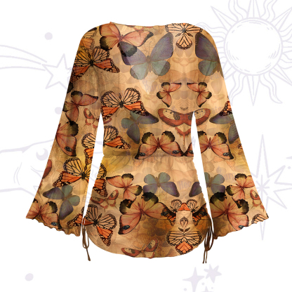 Purplehecate Monarch Butterfly Print Mesh Cover Up Dress