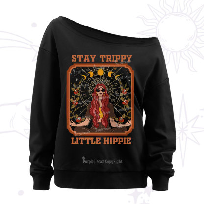 Purplehecate Stay Trippy Little Witchy Hippie Off The Shoulder Sweatshirt